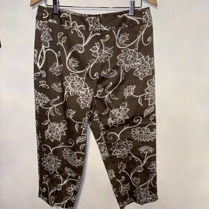 TALBOTS Womens Stretch Cotton Capri Pants Brown Floral Size 12  USA
